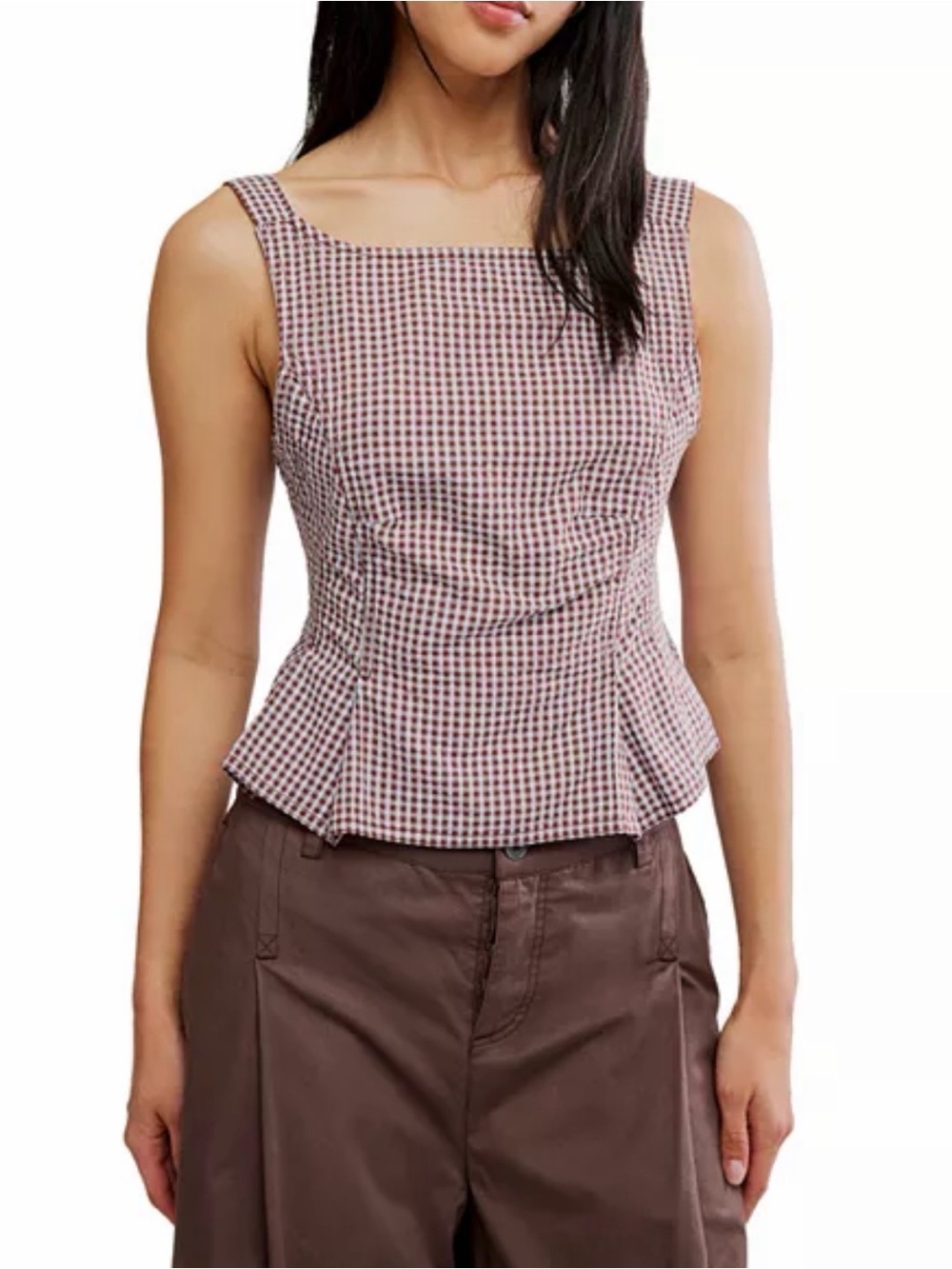 Free People Sunfaded Gingham Top – Frosty Lilac – Size Medium
